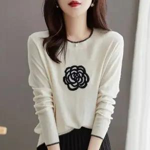 F0023 장미 간절기 환펀니트티 라운드 긴팔티