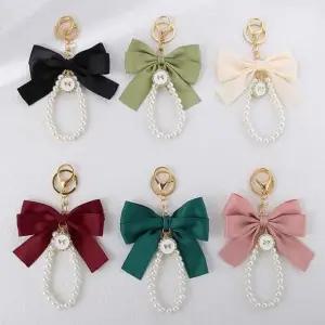 리본 타이 금장 진주 스트랩 다용도 멀티 키링 고리 (WFKBXQR)