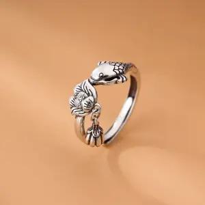 [퍼니메이커]행운과 소원성취 성공 은반지 연꽃 물고기 비단잉어반지 오픈링반지 기원 기도 행운