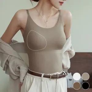 캡 내장형 여성 심리스 나시 티셔츠