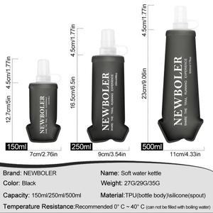 NEWBOLER 물병 TPU 접이식 소프트 플라스크 스포츠 150/250/500ml 러닝 캠핑 하이킹