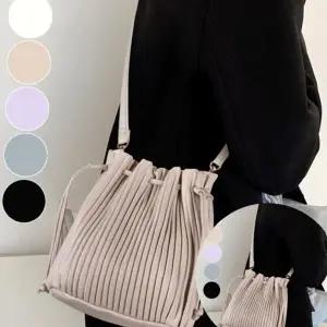 숄더백 여성 귀여운 세로 플리츠 크로스 토트 버킷백 가방