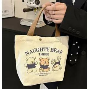 여성 곰돌이 사각 캔버스 미니 에코백 1P 작은 손가방