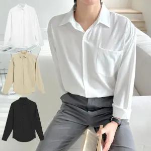 긴팔 포켓 와이셔츠 사계절 베이직 무지 남방