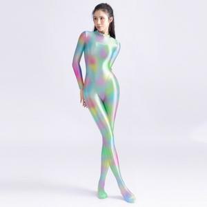 AMORESY 여성용 반짝이는 광택 프린트 캣슈트 원피스 슬림핏 탄력성 있는 젠타이 수영복