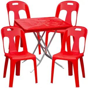 플라스틱 빨강 등받이의자 사각 테이블 세트 포차 포장마차 탁자 편의점 야외 행사 학교