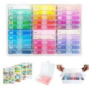 란제요 30개 다이아몬드 아트 보관함 뚜껑이 있는 풀 컬러 라벨이 페인팅 액세서리 비즈 정리함 공예품 상자