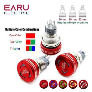 16/19/22MM 버섯 메탈 비상 정지 푸시 버튼 스위치 트리플 듀얼 컬러 RGB LED 라이트 로터리 전원 5V 12V 2