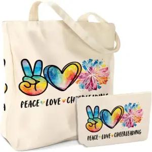 치어 선물 치어리더 치어리딩 2PCS 화장품 가방 캔버스 토트백 비치백 포켓 메이크업 여성 여자 코치