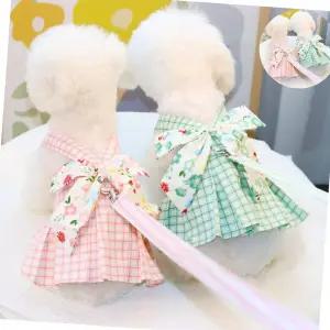 체크 하네스 리본원피스 강아지옷 팻의류 반려견