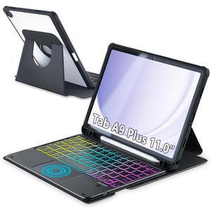 삼성 갤럭시 탭 A9용 MePadKey 터치패드 키보드 케이스 + 11인치 SM-X210 /X215 /X216, 360도 회전 커버와 컬러 백라이트 마그네틱 탈착식 태블릿 A9+용 키보드 (블랙)