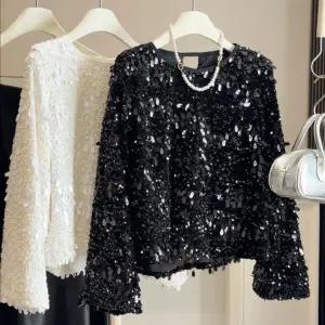 니트 티셔츠 여성 라운드넥 스팽글 화려한 반짝이 댄스복