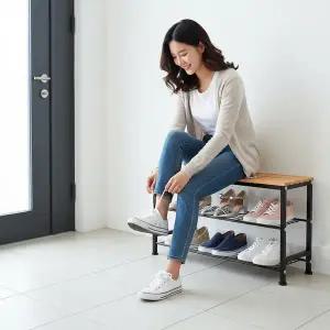 [오즈리빙]너도밤나무 슬림 벤치 신발장 학원 사무실 병원 현관 슈벤치 슈즈랙 틈새 오픈형 선반 정리대