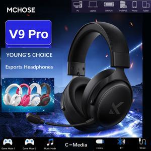 오리지널 MCHOSE V9 PRO 음악 e스포츠 게이밍 헤드폰 3모드 무선 소음 감소 마이크 맞춤형 헤드셋