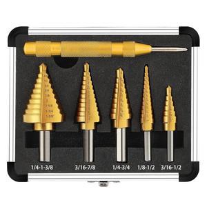 comoware 펀치 사이즈 커팅 세트 짧은 이중 커버, 50가지 드릴 스틸 비트 스텝 - 코팅 케이스 티타늄 알루미늄 자동 센터 블레이드, 5피스 길이, 고속 포함