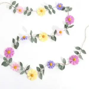 펠트 컬러풀 데이지 배너 - 봄 생일 결혼 파티 장식 플라워 그린 체인 갈랜드 사진 소품 보헤미안 홈 룸