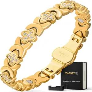 여성용 MagnetRX 마그네틱 팔찌 - 크리스탈과 초강력 자석이 포함된 프리미엄 포 클로버 사이즈 조절