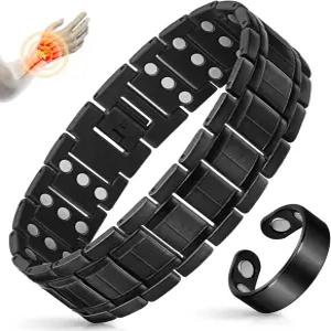 3열 강력 자석 남성용 만코 구리 팔찌 마그네틱 및 림프 배액 링 세트 조절 가능한 크기 도구 주얼리