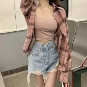 여성 겨울 가을 여리여리 남방 페미닌 핑크 체크셔츠