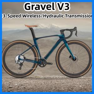 그래블 V3-카본 파이버 오프로드 로드 바이크 무선 변속기 유압 디스크 브레이크 경쟁용 자전거 카본 포크/