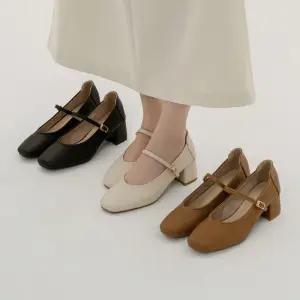 SOVO 트리트 소가죽 메리제인 미들힐 5cm