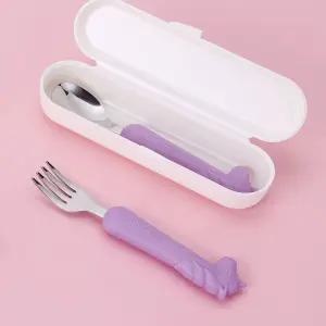 미비포유 실리콘 돌아기 스푼 포크 케이스 세트 이유식 어린이식 휴대용 도시락 숟가락