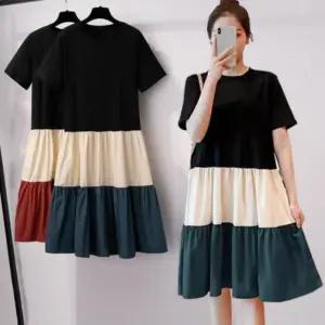 여성 여름 데일리 투톤 와이드핏 귀여운 반팔 원피스 민소매