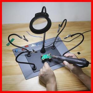 NEWACALOX 자기 도움 손 납땜 스테이션 5X LED 돋보기 램프/4 PCB 홀더/4 금속 유연한 암/실리콘 Pa