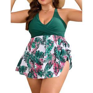 에델퀄 여성 플러스 사이즈 탱키니 수영복 투피스 배 조절 반바지