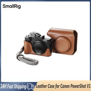스몰리그 캐논 파워샷 V1 빈티지용 가죽 카메라 케이스 가방 손목 스트랩 포함 블랙 커피 브라운