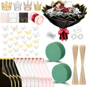 풀하울 발렌타인 머니 부케 키트 40매 꽃 포장지 플로럴 폼 블록 대나무 꼬치 생일 기념 결혼식 어머니의