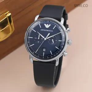 알마니 AR11105 독수리 엠블럼 라운드 네이비 크로노그래피 남자 가죽 시계 d