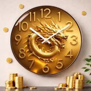 재물 행운 황금용 인테리어 아날로그 무소음 벽시계