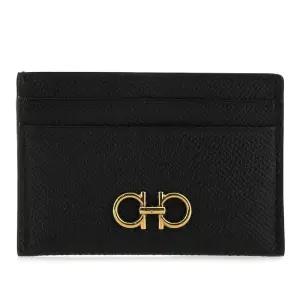 페라가모 골드 하드웨어 레더 간치니 카드 지갑 220007742164 NERO