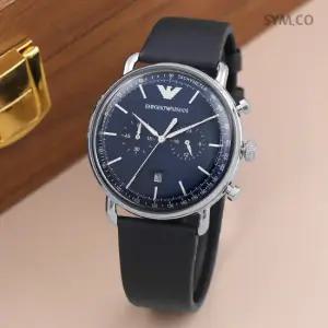 알마니 AR11105 독수리 엠블럼 라운드 네이비 크로노그래피 남자 가죽 시계 d