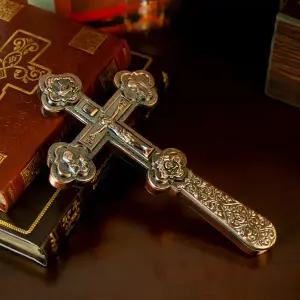 HTISOK 2026 정교회 십자가 금속 십자가 러시아 정교회 휴대용 교회 결혼식 장례식 8.5인치x4.9인치 선물