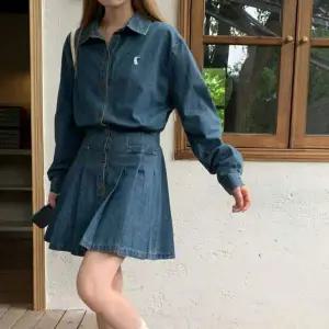 여자 SI38BO13 귀여운 데님 원피스 A라인 스커트 카라 청원피스