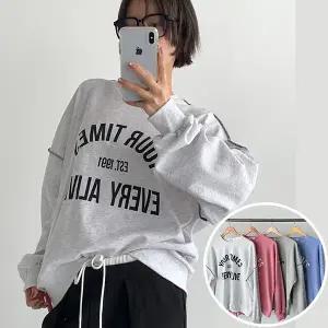 에브리 맨투맨 긴팔 BOX 여성 오버핏 티셔츠 (4컬러) 박시핏 빅사이즈