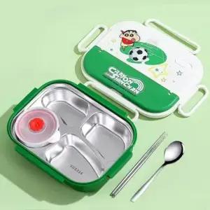 WL 짱구 스텐 도시락 4칸 국그릇 포함)-그린 아동식기 도시락가방 도시락가방세트