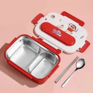 WL 짱구 스텐 도시락 2칸-레드 아동식기 도시락가방 도시락가방세트 캐릭터도시락