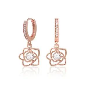 [미니아트]14K 금침 로즈골드 플라워 큐빅 원터치 귀걸이