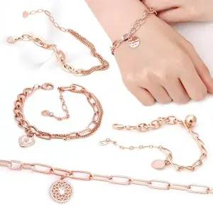 [미니아트]14Kgp 로즈골드 볼드한 언발 체인 굵은 팔찌