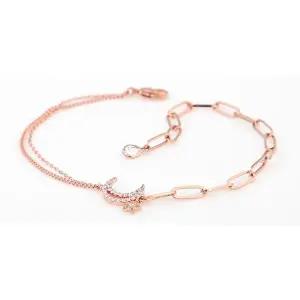 [미니아트]크레센트 14Kgp 로즈골드 달 별 패션 언발란스 두줄 체인 팔찌