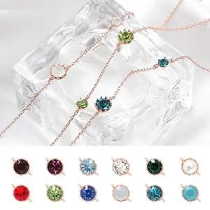 [미니아트]14kgp 탄생석 컬러 큐빅 포인트 심플 로즈골드 체인 팔찌