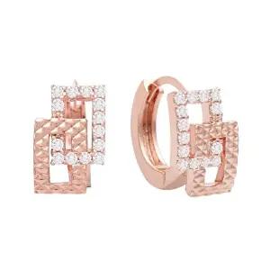 [미니아트]14K 금침 큐빅 스퀘어 로즈골드 원터치 링 귀걸이