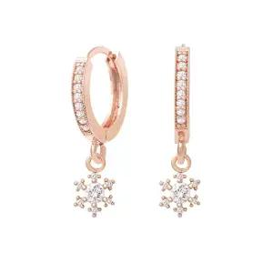 [미니아트]14K 금침 큐빅 눈꽃 드롭 로즈골드 원터치 링 귀걸이