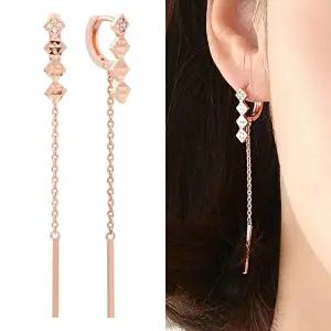 [미니아트]씨에라 14K 금침 로즈골드 컷팅 포인트 체인 드롭 원터치 링 귀걸이