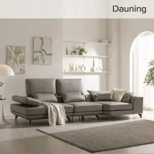 [룸스프레이증정][다우닝] 클라임 4인 반카우치 리프트업 천연 가죽소파+스툴