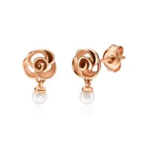 [비앤비골드] 18K 볼륨 플라워 장미 진주 탄생화 귀걸이 한쌍 NPE31845