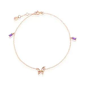 [비앤비골드] 14K 탄생석 자수정 나비 큐빅 발찌 SCA38268